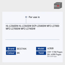 Load image into Gallery viewer, Bestink LC531 LC 531 high capacity Ink Cartridge Compatible For Brother DCP‑J1260W/DCP-J1310DW/DCP-J1360DW Printer