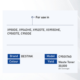 Bestink C950X76G Waste Toner Bottle for use in C950de X950de X952dte X954dhe C950 X950 X952 X954